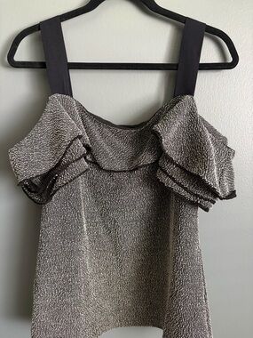 Banana Republic Black and White Textured Ruffle off the shoulder